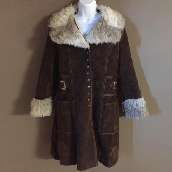 Vintage Jackets & Blazers - 1970's suede jacket with faux fur